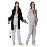 Effort Kadın Siyah Kadife Sabahlıklı Uzun Kollu Hamile Lohusa Pijama Takımı, XL, Effortt8088-19804IGP27190454