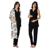 Effort Kadın Siyah Sabahlıklı Hamile Lohusa Pijama Takımı, L, EF8034EFT-19804IGP266903
