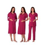 Effort Kadın Vişne Hamile Lohusa Sabahlıklı Gecelik Pijama Takımı 4'lü Set, S, Effortt-8026-2-19804IGP27168401