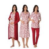 Effort Kadın Vişne Hamile Lohusa Sabahlıklı Gecelik Ve Pijama Takımı 4'lü Set Effortt, S, EF8016-198IGP102202