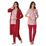 Effort Kadın Vişne Hamile Lohusa Sabahlıklı Pijama Takımı 3'lü Set 8014, 2XL, EF8014EFTT-19804IGP266530