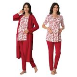 Effort Kadın Vişne Hamile Lohusa Sabahlıklı Pijama Takımı 3'lü Set 8014, XL, EF8014EFTT-19804IGP266532
