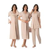 Effort Kadın Vizon Hamile Lohusa Sabahlıklı Gecelik Pijama Takımı 4'lü Set, M, Effortt-8026-2-19804IGP27168407