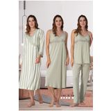 Effort Kadın Yeşil Hamile Lohusa Sabahlıklı Gecelilk Pijama Takım 4'lü Set Effortt, 2XL, Effortt9036-19804IGP2717410