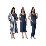 Effort Lacivert Kadın Hamile Lohusa Sabahlıklı Gecelik ve Pijama Set Takım 9036, L, S9036EF-19804IGP27192830