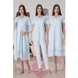 Effort Mavi Fistolu Hamile Lohusa Sabahlıklı Gecelik ve Pijama Takım 4'lü Set Effortt, 2XL, EF9026İGP-198IGP102730