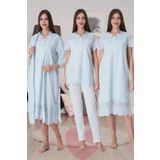 Effort Mavi Fistolu Hamile Lohusa Sabahlıklı Gecelik ve Pijama Takım 4'lü Set Effortt, L, EF9026İGP-198IGP102728