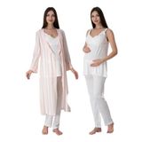Effort Pembe Ekru Hamile Lohusa Çizgili Sabahlıklı Pijama Takımı 9034, S, S9034EF-19804IGP27192615