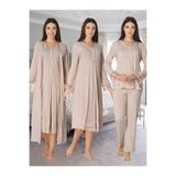 Effort Pijama Zerre Bebe Kadın Sütlü Kahve Hamile Lohusa Uzun Kollu 4'lü Set Pijama Takımı 2426