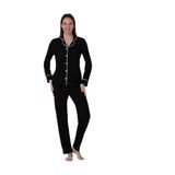 Effort Siyah Pamuklu Önden Düğmeli Kadın Pijama Takımı, L, EF8097-198IGP101344