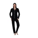 Effort Siyah Pamuklu Önden Düğmeli Kadın Pijama Takımı, M, EF8097-198IGP101343