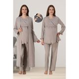 Effortt Bej Sabahlıklı Hamile Lohusa Pijama Takımı