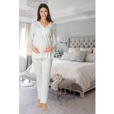 Effortt Dantel Detaylı Ekru Lohusa Pijama Takımı