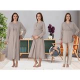 Effortt Dvina Effortt Lohusa 4'lü Set - Sabahlık/pijama Takımı/gecelik Bej - 4046 - XL