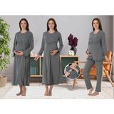 Effortt Dvina Effortt Lohusa 4'lü Set - Sabahlık/pijama Takımı/gecelik Füme - 4046 - 2XL