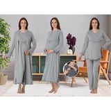 Effortt Dvina Effortt Lohusa 4'lü Set - Sabahlık/pijama Takımı/gecelik Gri - 4046 - 2XL