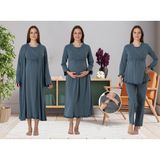 Effortt Dvina Effortt Lohusa 4'lü Set - Sabahlık/pijama Takımı/gecelik İndigo - 4046 - XL