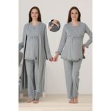Effortt Gri Sabahlıklı Hamile Lohusa Pijama Takımı