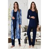 Effortt Lacivert Sabahlıklı Hamile Lohusa Pijama Takımı - 2XL