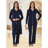 Effortt Lohusa Sabahlıklı Pijama Takımı Lacivert - 5074 - 2XL