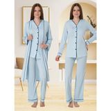 Effortt Lohusa Sabahlıklı Pijama Takımı Mavi - 5074 - XL