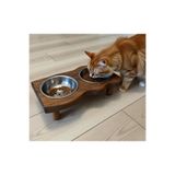 efholde Doğal Masif Ahşap Kedi Köpek Mama Kabı Su Tası Standı Pet Shop