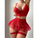 Efil Efil Kadın Kırmızı Seksi Gecelik Özel Bölgesi Açık Fantazi Iç Giyim Seksi Iç Çamaşırı Takımı - S / M