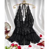 Efil Efil Kadın Siyah Özel Bölgesi Açık Gecelik Tek Parça Etekli Fantazi Gecelik Yumuşak Esnek Lüks Çeyizlik Giysi Seksi Iç Giyim - 2XL - 3XL