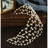 Eflamel Design Kristal Beyaz Taşlı Incili Gelin Tacı Saç Aksesuarı, Nikah,düğün,kına,nişan Tacı Saç Aksesuarı 35cm