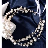 Eflamel Design Kristal Beyaz Taşlı Incili Gelin Tacı Saç Aksesuarı, Nikah,düğün,kına,nişan Tacı Saç Aksesuarı 60cm