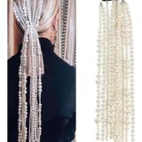 Eflamel Design Kristal Taşlı Incili Gelin Tacı Beyaz Saç Zinciri Saç Aksesuarı, Nikah,düğün,kına,nişan Tacı