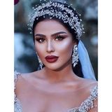 Eflamel Design Kristal Taşlı Incili Gelin Tacı Saç Aksesuarı, Düğün,kına,nikah,nişan Tacı Saç Aksesuarı 33 Cm