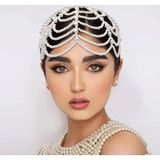 Eflamel Design Kristal Taşlı Incili Gelin Tacı Saç Aksesuarı, Nikah,düğün,kına,nişan Tacı Beyaz Saç Aksesuarı