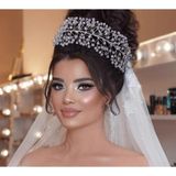 Eflamel Design Kristal Taşlı Incili Gelin Tacı Saç Aksesuarı, Nikah,düğün,kına,nişan Tacı Şeffaf