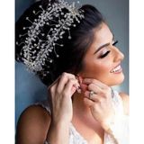 Eflamel Design Kristal Taşlı Incili Gelin Tacı Saç Aksesuarı, Nişan, Düğün,kına,nikah,tacı Saç Aksesuarı 65 Cm