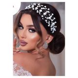 EFLAMEL DESİGN Kristal Taşlı Sıralı İncili Gelin Tacı Saç Aksesuarı Nişan,Kına,Nikah,Düğün Tacı 50 Cm