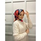 Eflatun 00747 Lacivert Fuşya Scarf Pamuklu Cotton Minimal Çiçek Desenli Eşarp
