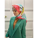 Eflatun 00747 Pembe Scarf Pamuklu Cotton Minimal Çiçek Desenli Eşarp
