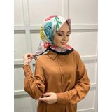 Eflatun 00747 Siyah Turkuaz Scarf Pamuklu Cotton Minimal Çiçek Desenli Eşarp