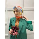 Eflatun 00747 Turuncu Scarf Pamuklu Cotton Minimal Çiçek Desenli Eşarp