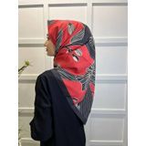 Eflatun 00749 Kırmızı Scarf Dijital Baskı Tomurcuk Desen Rayon Eşarp