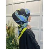 Eflatun 00749 Neon Sarı Scarf Dijital Baskı Tomurcuk Desen Rayon Eşarp