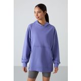 Eflatun Balon Kol Yazı Nakışlı Kadın Oversize Tunik Sweatshirt - 97163