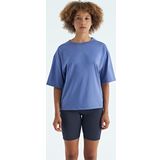 Eflatun O Yaka Baskı Detaylı Oversize Kısa Kol Kadın T-Shirt - 97263