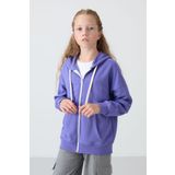 Eflatun Pamuklu İçi Tüylü Yumuşak Dokulu Standart Fit Nakışlı Kız Çocuk Sweatshirt - 75149