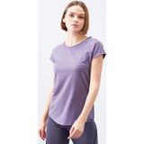Eflatun Sırt Pencereli Kısa Kol Standart Kalıp O Yaka Kadın T-Shirt - 97101