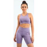 Eflatun Yüksek Bel Toparlayıcı Slim Fit Büstiyer Biker Kadın Tayt Takım - 95303