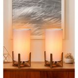 EFLIGHTDESIGN 2'li Ahşap Abajur Beyaz Modern Şık Yatak Odası Salon Masa Lambası