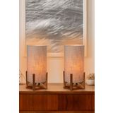 EFLIGHTDESIGN 2'li Ahşap Abajur Krem Desen Hasır Modern Şık Yatak Odası Salon Masa Lambası
