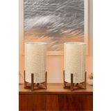 EFLIGHTDESIGN 2'li Ahşap Abajur Krem Hasır Modern Şık Yatak Odası Salon Masa Lambası